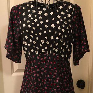 Nasty Gal Floral Splice Print Black Midi Dress